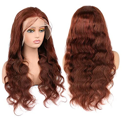 Reddish Brown 13x4 Lace Front Wigs Human Hair 28Inch Body Wave Transparent Lace Frontal Wigs Human Hair 180 Density Auburn Brown Lace Front Human Hair Wigs for Black Women