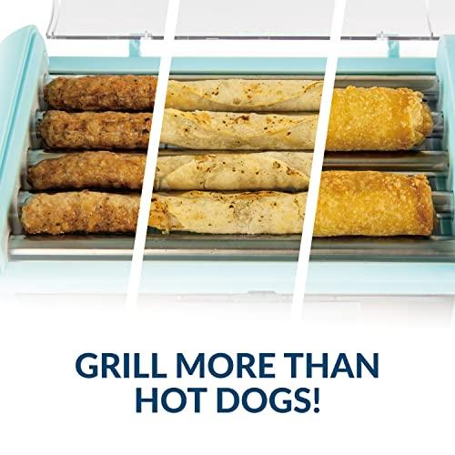 Nostalgia Extra Large 8 Hot Dog Roller & 8 Bun Warmer, Stainless Steel Grill Rollers, Non-stick warming racks, Perfect For Hot Dogs, Egg Rolls, Veggie Dogs, Sausages, Brats, Adjustable Timer Spreadr