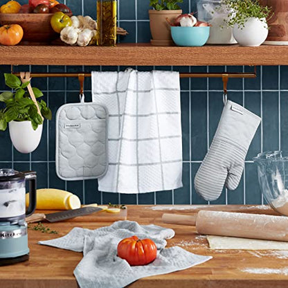 KitchenAid Onion Quilt KT OM PH Kitchen Towel, Oven Mitt & Potholder Set, Matte Grey