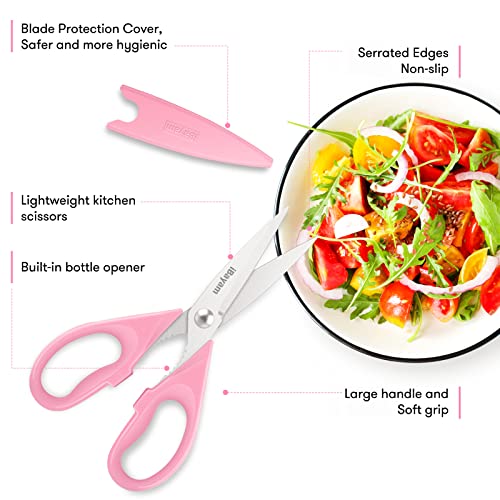 Kitchen Shears, iBayam Kitchen Scissors Heavy Duty Meat Scissors Poultry Shears, Dishwasher Safe Food Cooking Scissors All Purpose Stainless Steel Utility Scissors, 2-Pack (Pastel Pink)