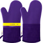 JEEKOIN Oven Mitts Honeycomb Non-Slip Grip, Silicone Oven Mitt Heat Resistant 581, Thick Soft Cotton Lining Padding, Waterproof Kitchen Mittens Potholder BPA-Free, 14 x 7 Inch Pair (Purple)