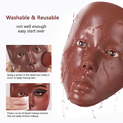 Laokiiy Makeup Practice Face, Makeup Mannequin Face with Makeup Practice Face Board, 5D Silicone Full Face Practice Eyelash Eye Shadow, for Emerging Makeup Artist, Beginners, Girl's Gift(Black)