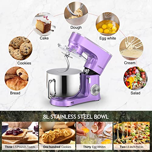 COOKLEE Stand Mixer, 9.5 Qt. 660W 10-Speed Electric Kitchen Mixer with Dishwasher-Safe Dough Hooks, Flat Beaters, Wire Whip & Pouring Shield Attachments for Most Home Cooks, SM-1551, Lavender