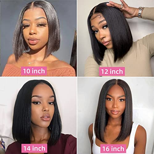 YIBUSI Bob Wig Human Hair 13x4 Frontal Lace Wig 12 Inch Straight Bob Lace Front Wigs Human Hair 180% Density Short Bob Wigs for Black Women Human Hair HD Lace Glueless Bob Wigs Human Hair Pre Plucked