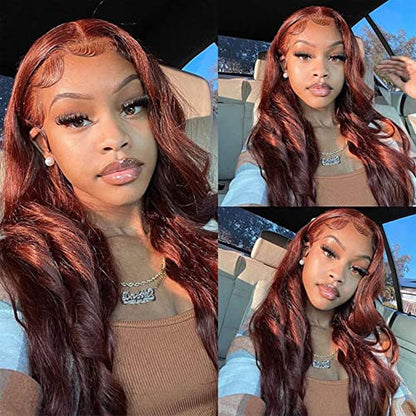 Reddish Brown Lace Front Wigs Human Hair 13x4 HD Body Wave Frontal Wigs for Women Brazilian Virgin 150% Density Glueless HD Transparent Lace Front Wigs Pre Plucked with Baby Hair (22 Inch, Reddish Brown)