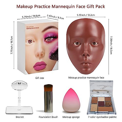 Laokiiy Makeup Practice Face, Makeup Mannequin Face with Makeup Practice Face Board, 5D Silicone Full Face Practice Eyelash Eye Shadow, for Emerging Makeup Artist, Beginners, Girl's Gift(Black)