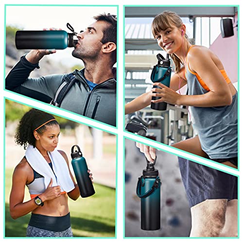 Vacuum Insulated Water Bottle 40oz - with Straw & Spout Lids, Paracord Handle, Shoulder Carrier Bag, 40OZ Sport Stainless Steel Water Bottle, Double-wall Metal Water Bottle Thermo Hydro Mug Flask