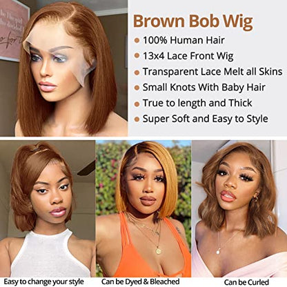 Eyefanniy Brown Bob Wig Human Hair 13x4 HD Lace Front Wigs Short Bob Wig for Black Women Pre Plucked with Baby Hair 150% Density 10 Inch