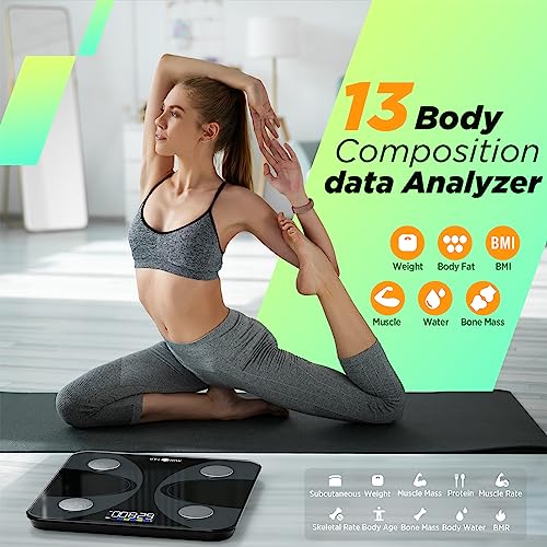 RUNSTAR Scale for Body Weight and Fat Percentage, Ultra-Precision Digital Accurate Bathroom Smart Scale with Large Display,13 Body Composition Analyzer Sync App Weight Scale BMI Health Monitor