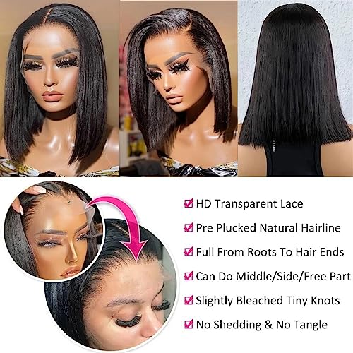 YIBUSI Bob Wig Human Hair 13x4 Frontal Lace Wig 12 Inch Straight Bob Lace Front Wigs Human Hair 180% Density Short Bob Wigs for Black Women Human Hair HD Lace Glueless Bob Wigs Human Hair Pre Plucked