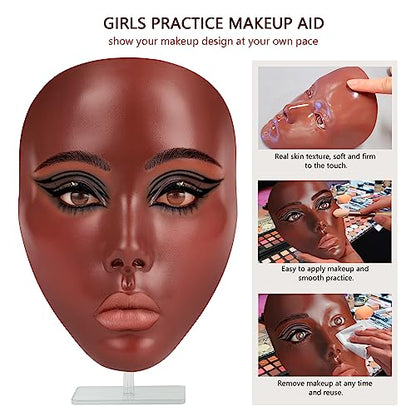 Laokiiy Makeup Practice Face, Makeup Mannequin Face with Makeup Practice Face Board, 5D Silicone Full Face Practice Eyelash Eye Shadow, for Emerging Makeup Artist, Beginners, Girl's Gift(Black)