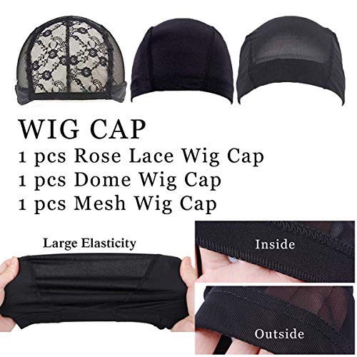 Wig Making Kit DIY Wig Tools Wig Accessories,5 Pieces Adjustable Elastic Band,Wig Making Cap Pins Needles Set,3 Pieces Dome Mesh Wig Cap,Black Thread Hair Clips Comb and Scissors Spreadr