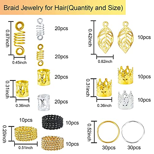 Nafaboig 200PCS Beads for Hair Braids, Hair Jewelry for Women Braids, Metal Gold Braids Rings Cuffs Clips for Dreadlock Accessories Hair Decorations Spreadr