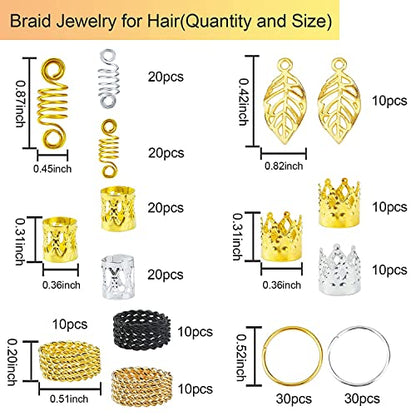 Nafaboig 200PCS Beads for Hair Braids, Hair Jewelry for Women Braids, Metal Gold Braids Rings Cuffs Clips for Dreadlock Accessories Hair Decorations Spreadr