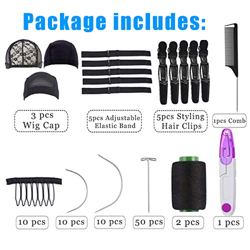 Wig Making Kit DIY Wig Tools Wig Accessories,5 Pieces Adjustable Elastic Band,Wig Making Cap Pins Needles Set,3 Pieces Dome Mesh Wig Cap,Black Thread Hair Clips Comb and Scissors Spreadr