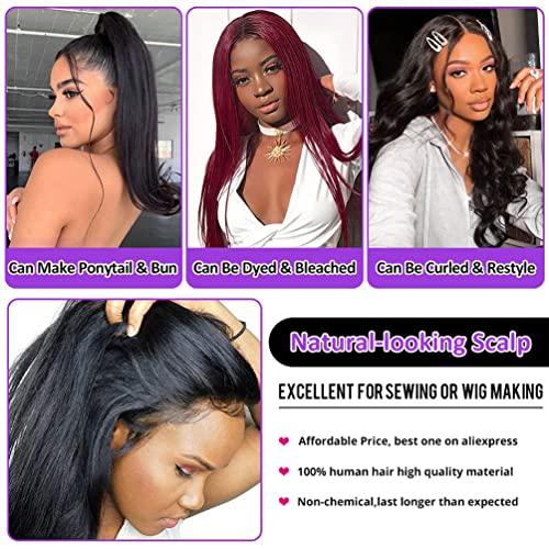 Straight Bundles with Frontal Human Hair 100% Brazilian Virgin Straight Hair 3 Bundles with Lace Frontal Closure 13x4 Free Part 10A Grade Human Hair Extensions Natural Black Color (14 16 18+12 Inch) Spreadr