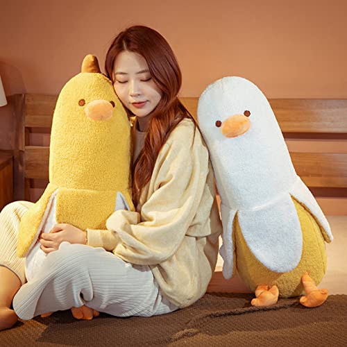 PEACH CAT Banana Duck Plush Toy Cute Plushie Hugging Plush Pillow Duck Stuffed Animal for Girls and Boys White 12"