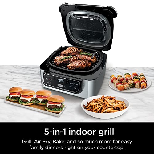 Ninja AG301 Foodi 5-in-1 Indoor Electric Grill with Air Fry, Roast, Bake & Dehydrate - Programmable, Black/Silver