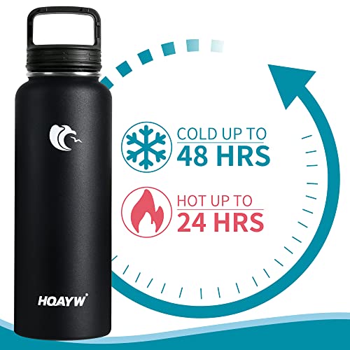 HQAYW Insulated Water Bottles 40oz, Leak-Proof Sports Water Bottle with Straws, Stainless Steel Water Bottle, Wide-Mouth BPA Free Travel Thermo Keep Cold 48 Hours Hot 24 Hours for Work, Mid-Night