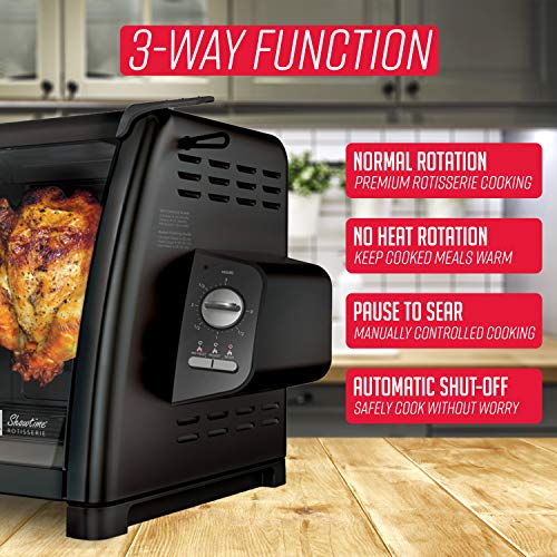 Ronco ST5500SBLK Series Rotisserie Oven, Countertop Rotisserie Oven, 3 Cooking Functions: Rotisserie, Sear and No Heat Rotation, 15-Pound Capacity, Black Spreadr