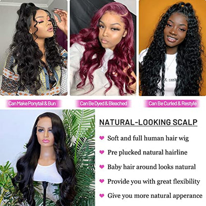 Soul Lady Body Wave Lace Front Wigs Human Hair 13x4 HD Transparent Lace Frontal Wigs for Women Human Hair Lace Front Wigs 150% Density Glueless Wigs Human Hair Pre Plucked with Baby Hair Natural Color (28inch, 13×4 Body Wave Wigs)