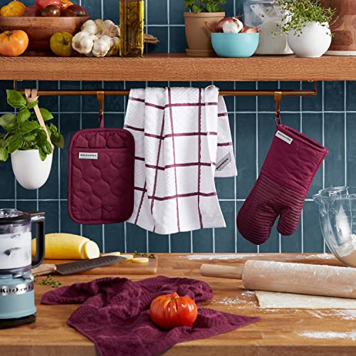 KitchenAid Onion Quilt KT OM PH Kitchen Towel, Oven Mitt & Potholder Set, Beet