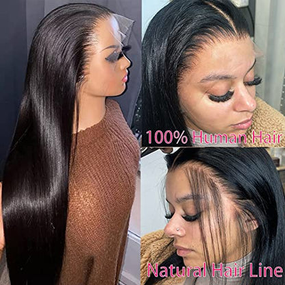 daparo 28inch Straight Lace Front Wigs Human Hair Pre Plucked 180% Density Glueless 13x4 HD Lace Frontal Wigs Human Hair Natural Hairline Brazilian Virgin Human Hair Wigs for Black Women