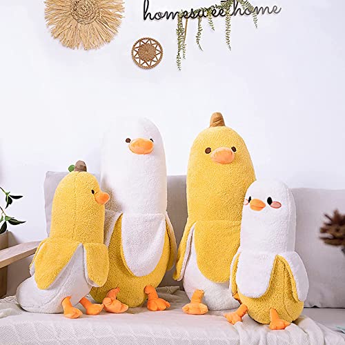 PEACH CAT Banana Duck Plush Toy Cute Plushie Hugging Plush Pillow Duck Stuffed Animal for Girls and Boys White 12"