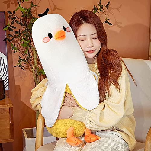 PEACH CAT Banana Duck Plush Toy Cute Plushie Hugging Plush Pillow Duck Stuffed Animal for Girls and Boys White 12"