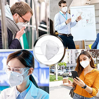 BLScode KN95 Face Mask 60 Pack White,Individually Wrapped 5-Layer Breathable Mask with Comfortable Elastic Ear Loops,Filter Efficiency≥95%