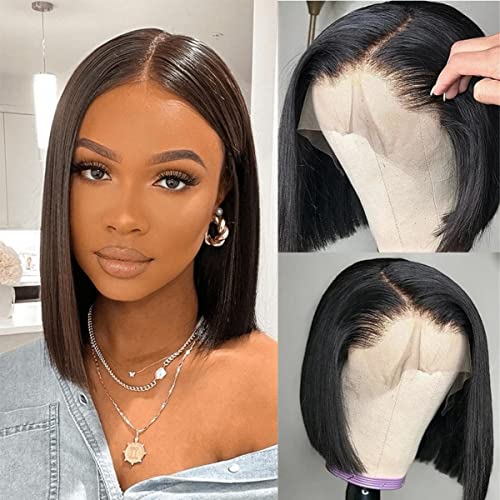 YIBUSI Bob Wig Human Hair 13x4 Frontal Lace Wig 12 Inch Straight Bob Lace Front Wigs Human Hair 180% Density Short Bob Wigs for Black Women Human Hair HD Lace Glueless Bob Wigs Human Hair Pre Plucked