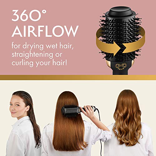 Professional Blowout Hair Dryer Brush, Black Gold Dryer and Volumizer, Hot Air Brush for Women, 75MM Oval Shape Spreadr