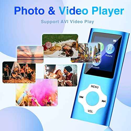 Mp3 Player with 32GB TF Card,MP3 Music Player with Bluetooth 5.0,FM Radio,Earphone, Portable HiFi Music Player with Voice Recorder/Video/Photo Viewer/E-Book Player for Kids,Running,Walking (Blue)