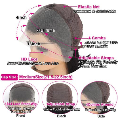 Yunmeng Chocolate Brown Lace Front Wigs Human Hair 13x4 Auburn Brown wig Human Hair Brown Body Wave Lace Front Wigs Human Hair HD Glueless Wigs Human Hair Pre Plucked for Black Women 180% Density