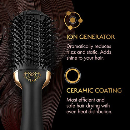 Professional Blowout Hair Dryer Brush, Black Gold Dryer and Volumizer, Hot Air Brush for Women, 75MM Oval Shape Spreadr