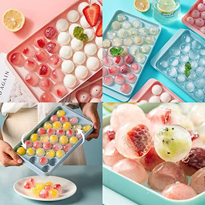 Round Ice Cube Tray with Lid & Bin Ice Ball Maker Mold for Freezer with Container Mini Circle Ice Cube Tray Making 66PCS Sphere Ice Chilling Cocktail Whiskey Tea Coffee 2 Trays 1 ice Bucket & Scoop