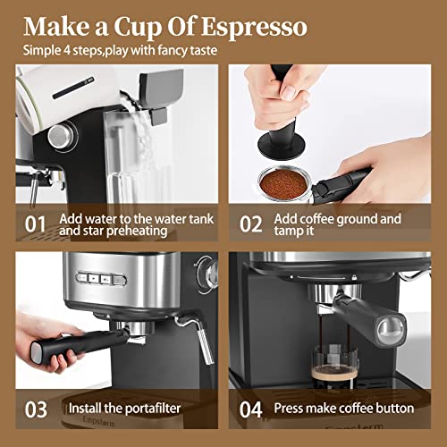 Empstorm Espresso Machine 20 Bar,Espresso Coffee Maker with Milk Frother Steam Wand,Semi-Automatic Espresso Machine with 1.5L/50oz Removable Water Tank for Latte,Cappuccino