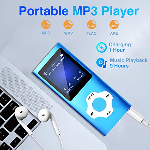 Mp3 Player with 32GB TF Card,MP3 Music Player with Bluetooth 5.0,FM Radio,Earphone, Portable HiFi Music Player with Voice Recorder/Video/Photo Viewer/E-Book Player for Kids,Running,Walking (Blue)