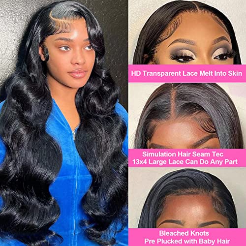 Soul Lady Body Wave Lace Front Wigs Human Hair 13x4 HD Transparent Lace Frontal Wigs for Women Human Hair Lace Front Wigs 150% Density Glueless Wigs Human Hair Pre Plucked with Baby Hair Natural Color (28inch, 13×4 Body Wave Wigs)