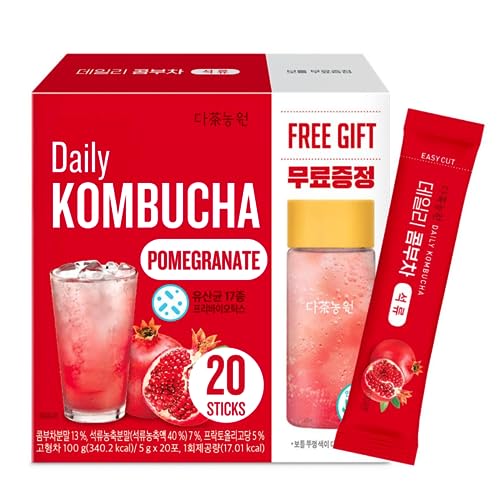 Garden Kombucha Tea, Powder 5g x 20 Sachets (100g/3.52oz) Probiotics, Prebiotics, Sugar Free, Diet Tea, Healthy Drink with Bottle (FREE BOTTLE SHAKER) (Pomegranate)