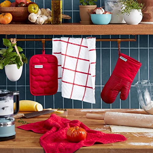 KitchenAid Onion Quilt KT OM PH Kitchen Towel, Oven Mitt & Potholder Set, Passion Red