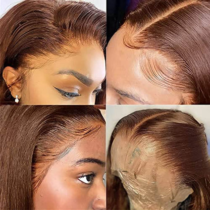 Yunmeng Chocolate Brown Lace Front Wigs Human Hair 13x4 Auburn Brown wig Human Hair Brown Body Wave Lace Front Wigs Human Hair HD Glueless Wigs Human Hair Pre Plucked for Black Women 180% Density