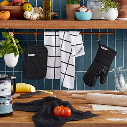 KitchenAid Onion Quilt KT OM PH Kitchen Towel, Oven Mitt & Potholder Set, Onyx Black