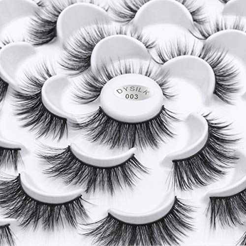 DYSILK Lashes Natural Look -10 Pairs 6D Faux Lashes Pack - Self Adhesive Eyelashes Fake Lashes Reusable False Eyelashes Wispy Fluffy |03-15mm