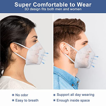 BLScode KN95 Face Mask 60 Pack White,Individually Wrapped 5-Layer Breathable Mask with Comfortable Elastic Ear Loops,Filter Efficiency≥95%