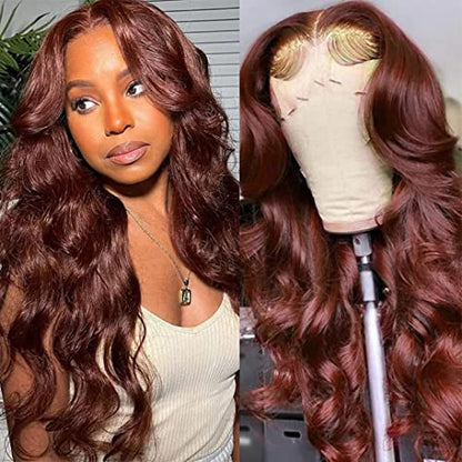 Reddish Brown Lace Front Wigs Human Hair 13x4 HD Body Wave Frontal Wigs for Women Brazilian Virgin 150% Density Glueless HD Transparent Lace Front Wigs Pre Plucked with Baby Hair (22 Inch, Reddish Brown)