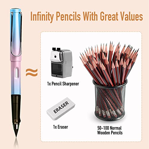 6Pcs Inkless Pencils Eternal, Magic Everlasting Pencil with Eraser, and 6 Replacement Nibs, Unlimited Writing, Reusable Infinity Pencil, NO-Sharpening Pencils for Kids Student Writing (Gradient)