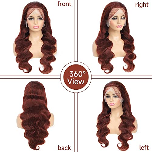 Reddish Brown Lace Front Wigs Human Hair 13x4 HD Body Wave Frontal Wigs for Women Brazilian Virgin 150% Density Glueless HD Transparent Lace Front Wigs Pre Plucked with Baby Hair (22 Inch, Reddish Brown)