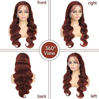 Reddish Brown Lace Front Wigs Human Hair 13x4 HD Body Wave Frontal Wigs for Women Brazilian Virgin 150% Density Glueless HD Transparent Lace Front Wigs Pre Plucked with Baby Hair (22 Inch, Reddish Brown)