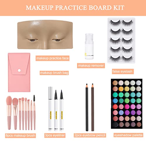 Makeup Practice Face Board, Resusable 3D Makeup Mannequin Face, Eyes Makeup Practice Face with Makeup Kit for Makeup Students and Beginners to Practice Eye shadow Eyeliner Eyebrow Makeup & Lash Extension